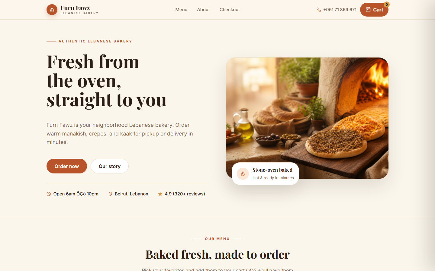 Furn Fawz: an elegant ordering experience for a neighborhood bakery screenshot
