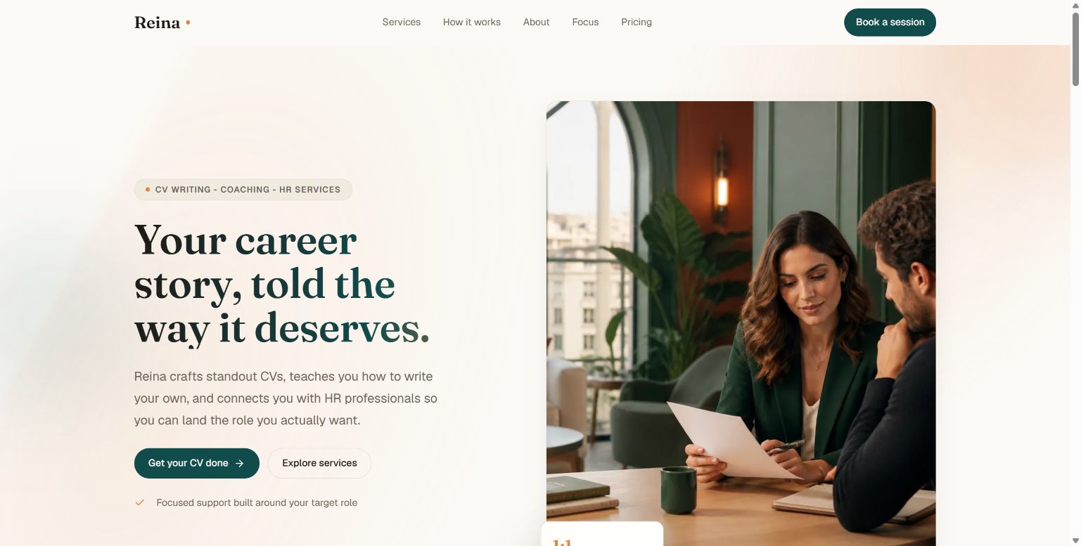 Reina CV: turning a static résumé into a personal digital brand screenshot
