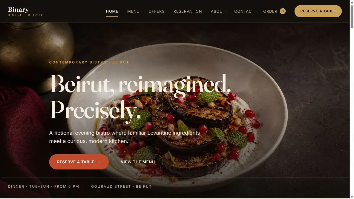 Restaurant Website Demo interactive demo preview