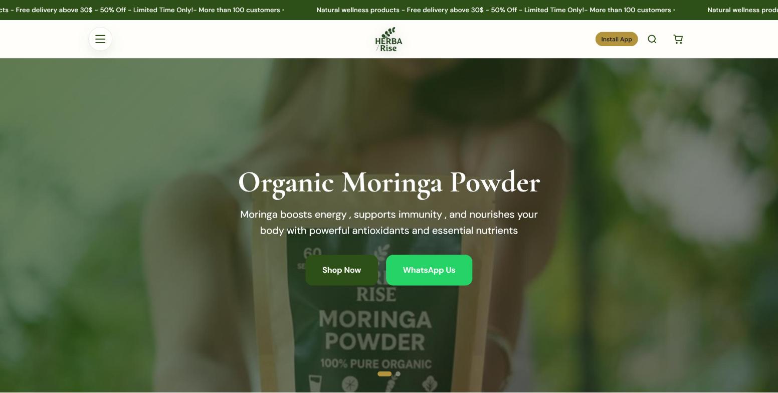 Herba Rise: an owned herbal store that replaced a monthly Shopify theme screenshot