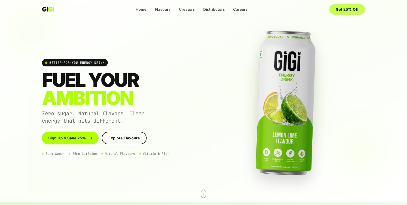 GiGi: a bold, high-energy launch site for a better-for-you energy drink screenshot