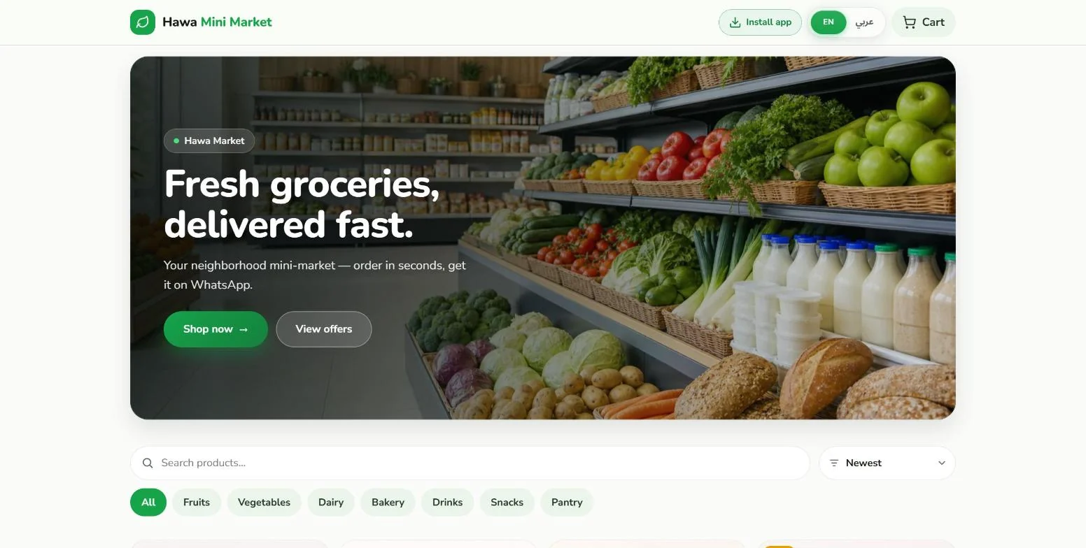 Hawa Market: mobile grocery browsing and direct ordering screenshot